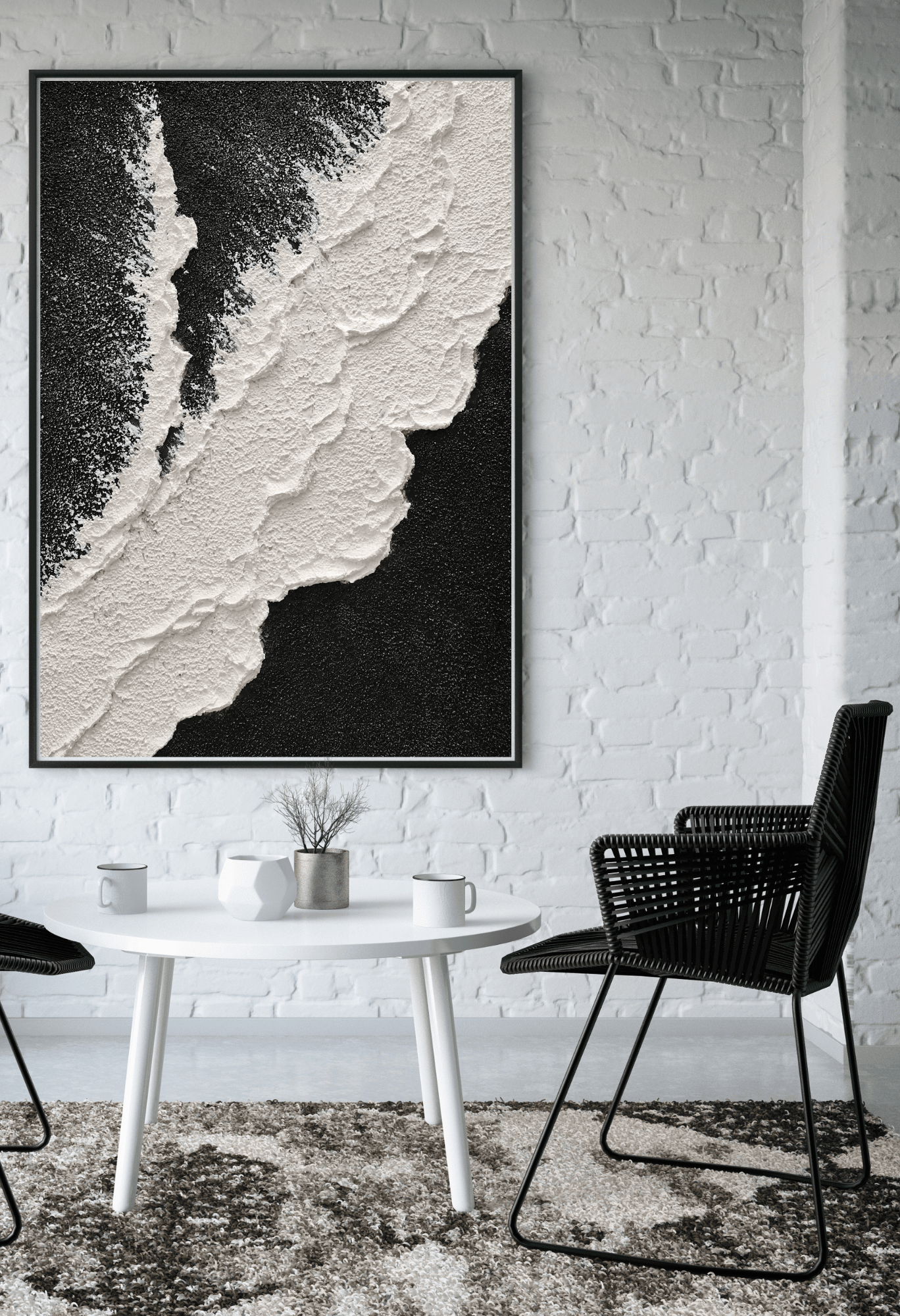 HP057 Abstract Minimalist Black and White Hand-Painted Wall Decor