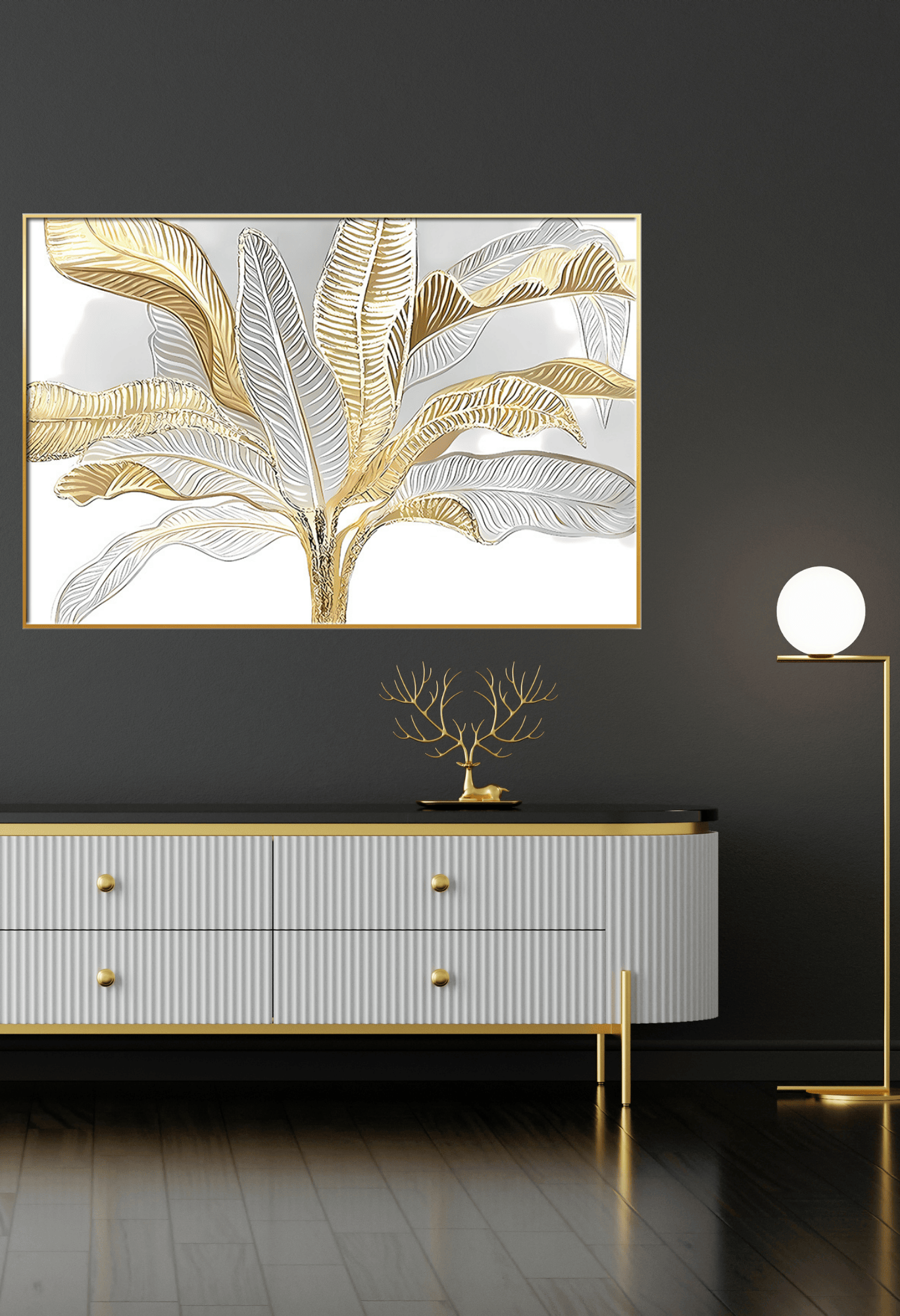 CP110 Gold and White Leaf Canvas Print Wall Decor