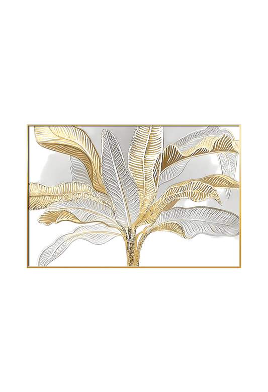 CP110 Gold and White Leaf Canvas Print Wall Decor
