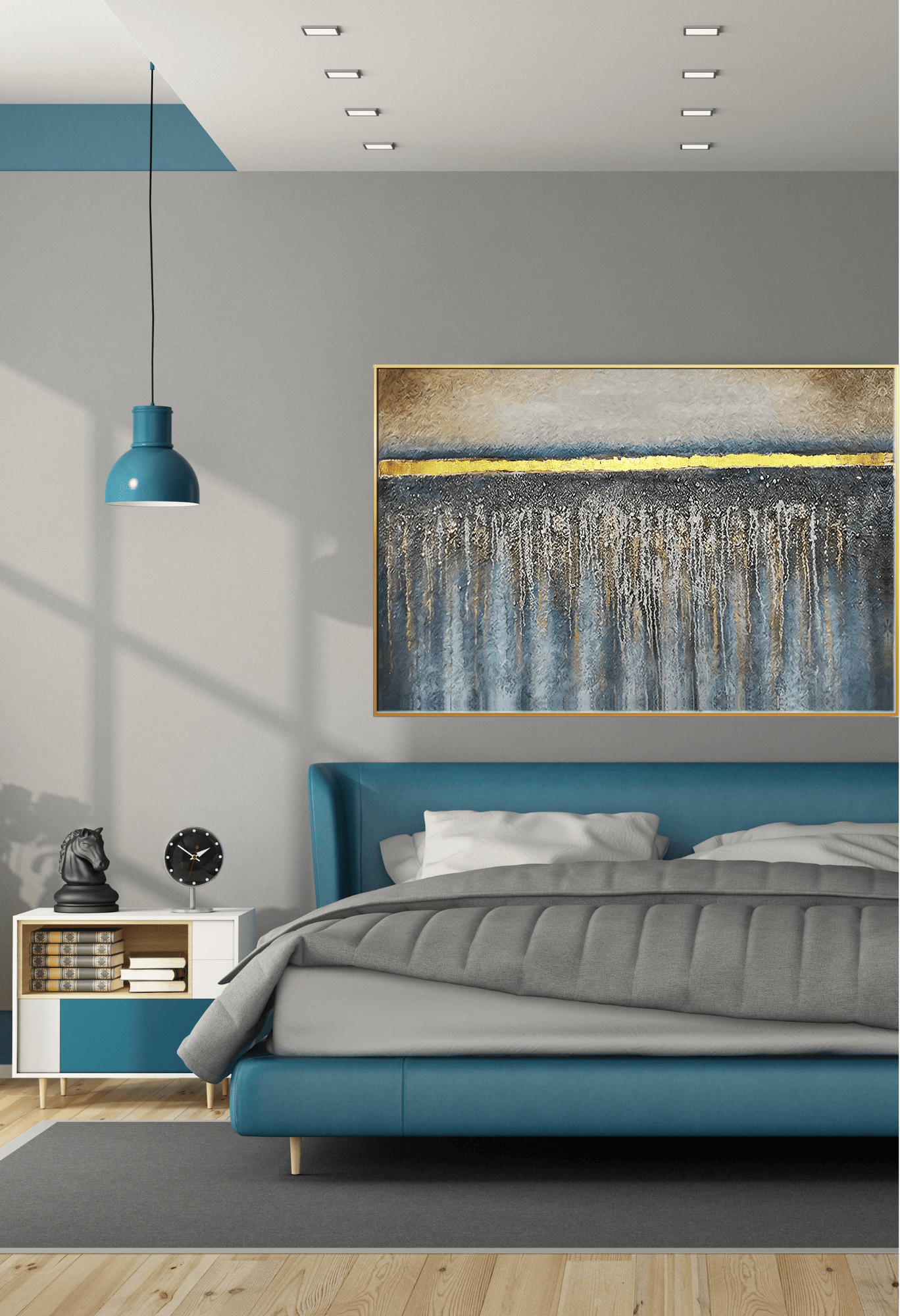 CP114 Blue and Gold Abstract Canvas Print Wall Decor