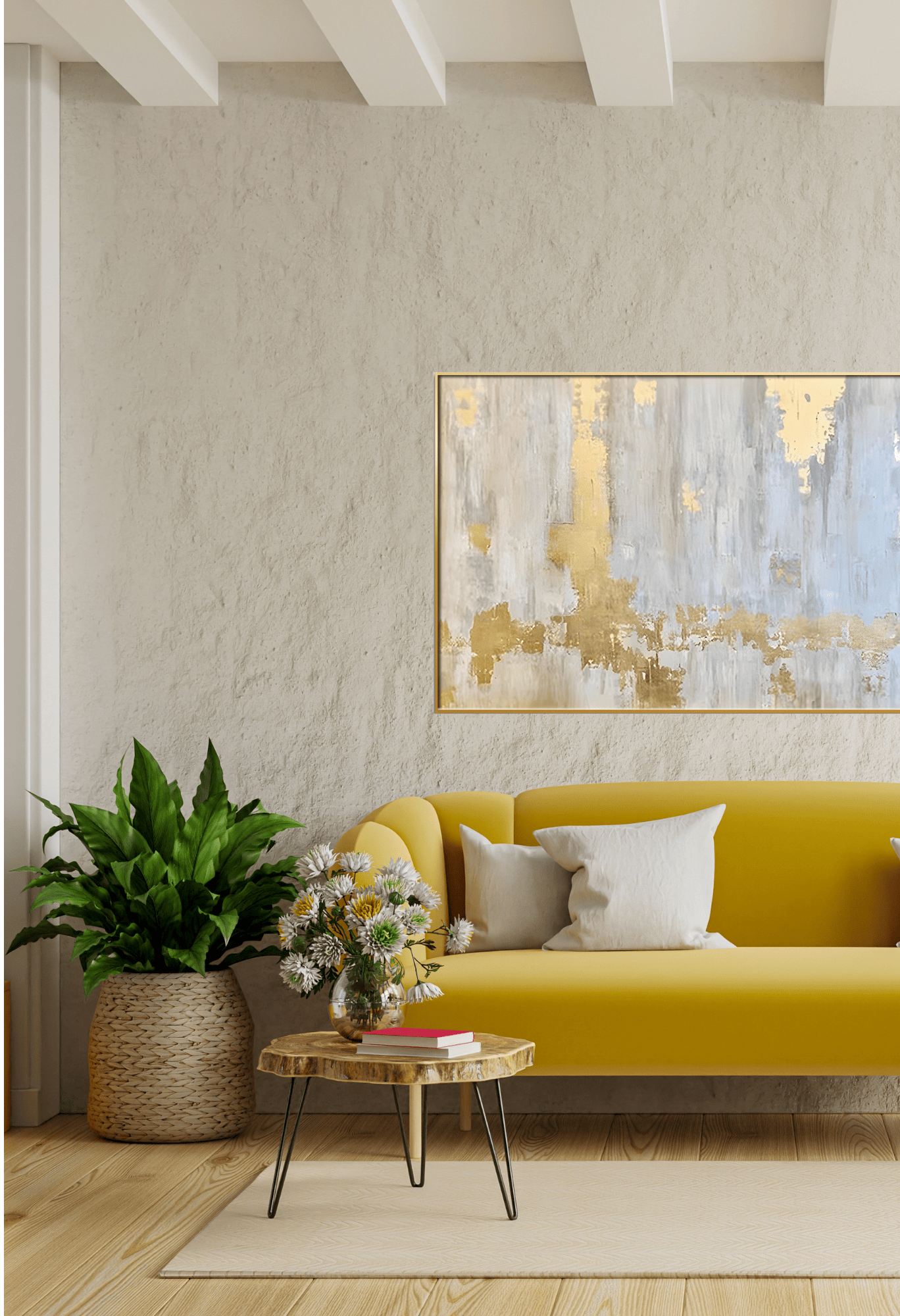 CP115 Gold and White Abstract Canvas Print Wall Decor