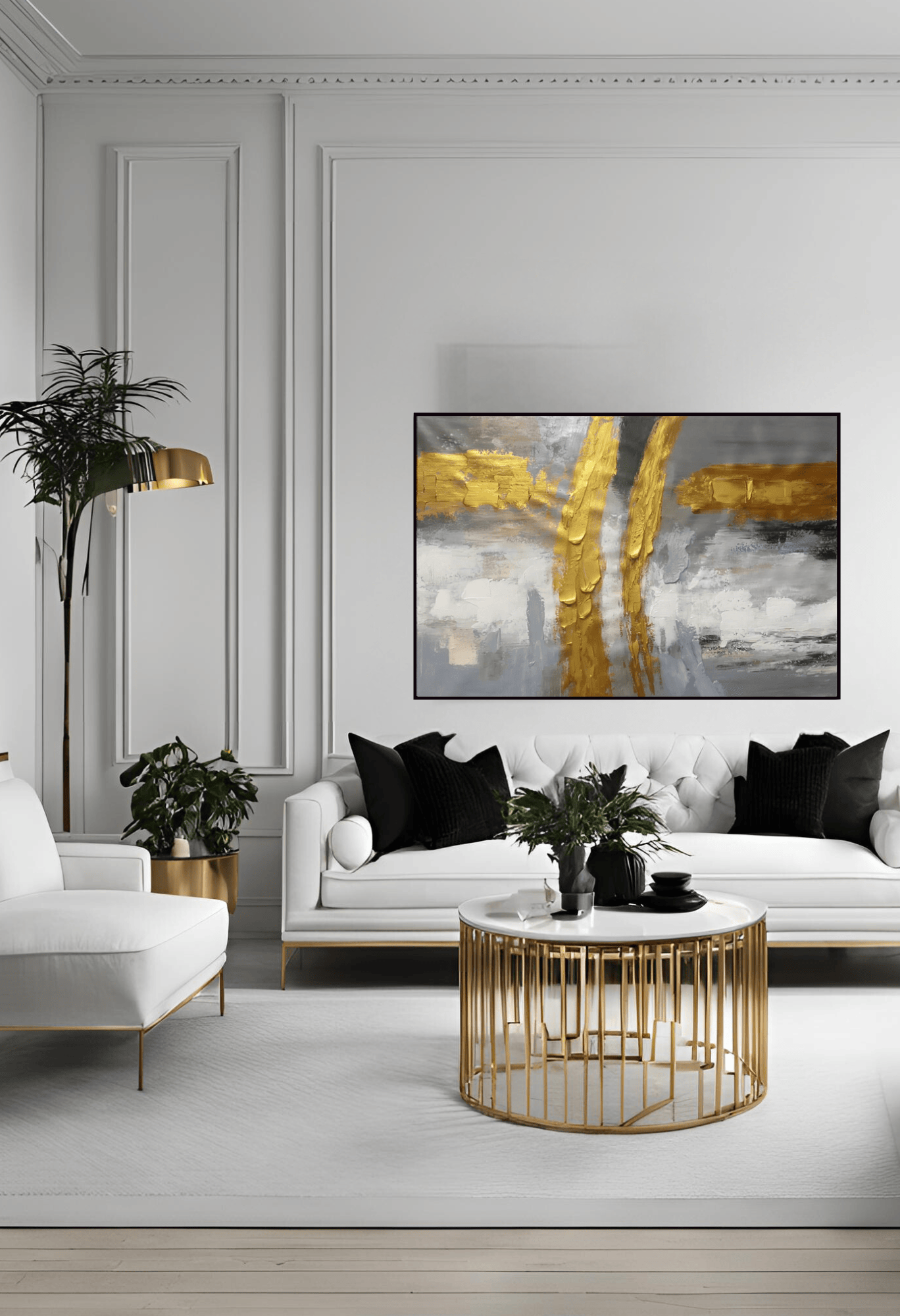HP051 Abstract Gray and Gold Hand-Painted Wall Decor