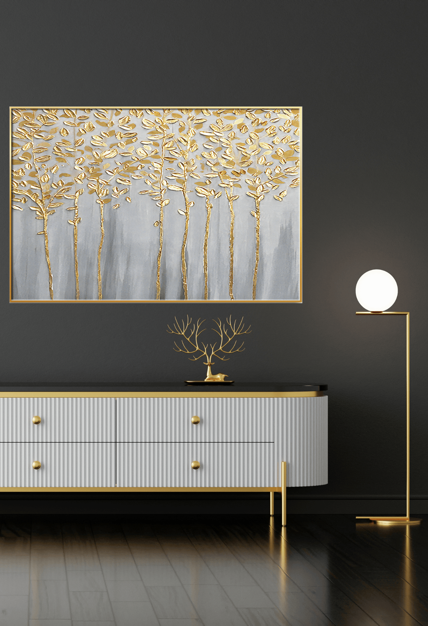 CP117 Gold and White Abstract Canvas Print Wall Decor