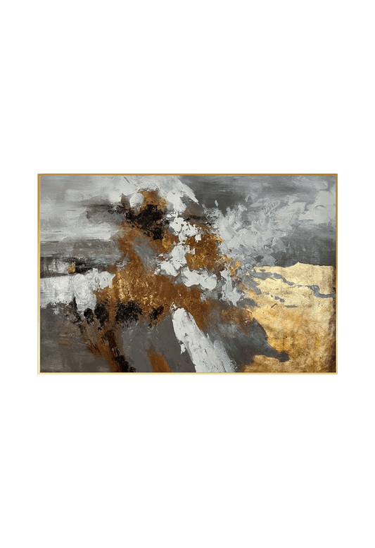 HP049 Abstract Gray, Black and Gold Foil Hand-Painted Wall Decor