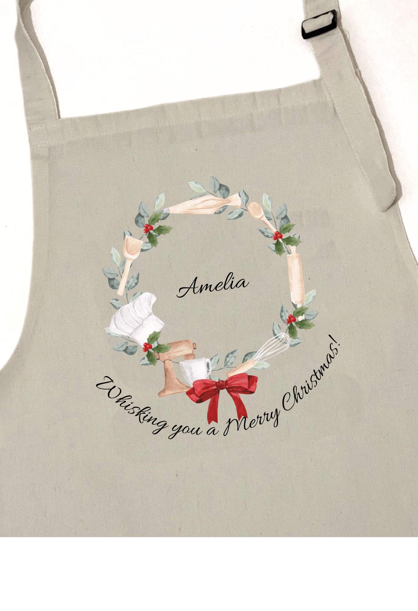 Personalized Christmas Apron with Wreath Design and Witty Slogan
