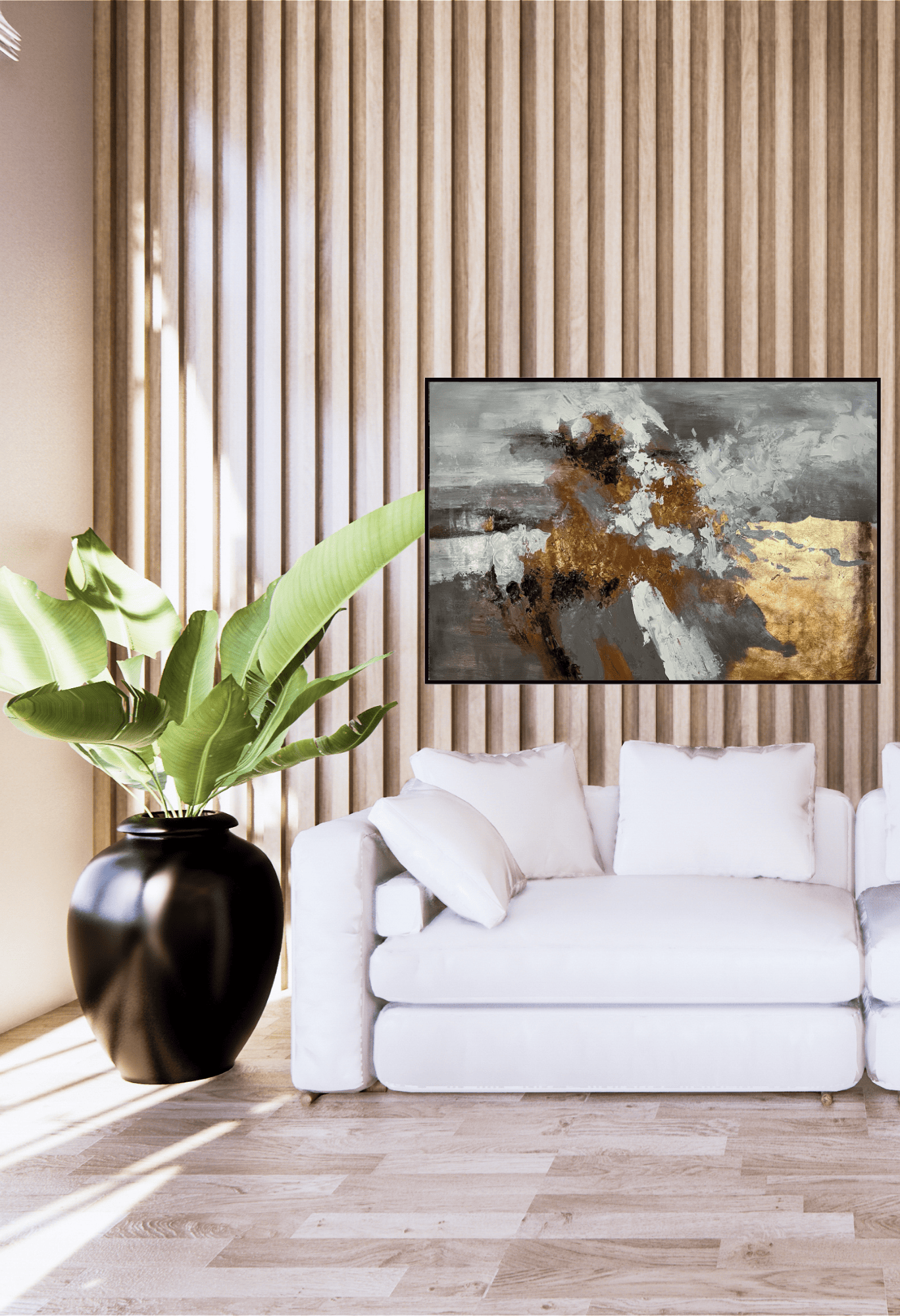 HP049 Abstract Gray, Black and Gold Foil Hand-Painted Wall Decor