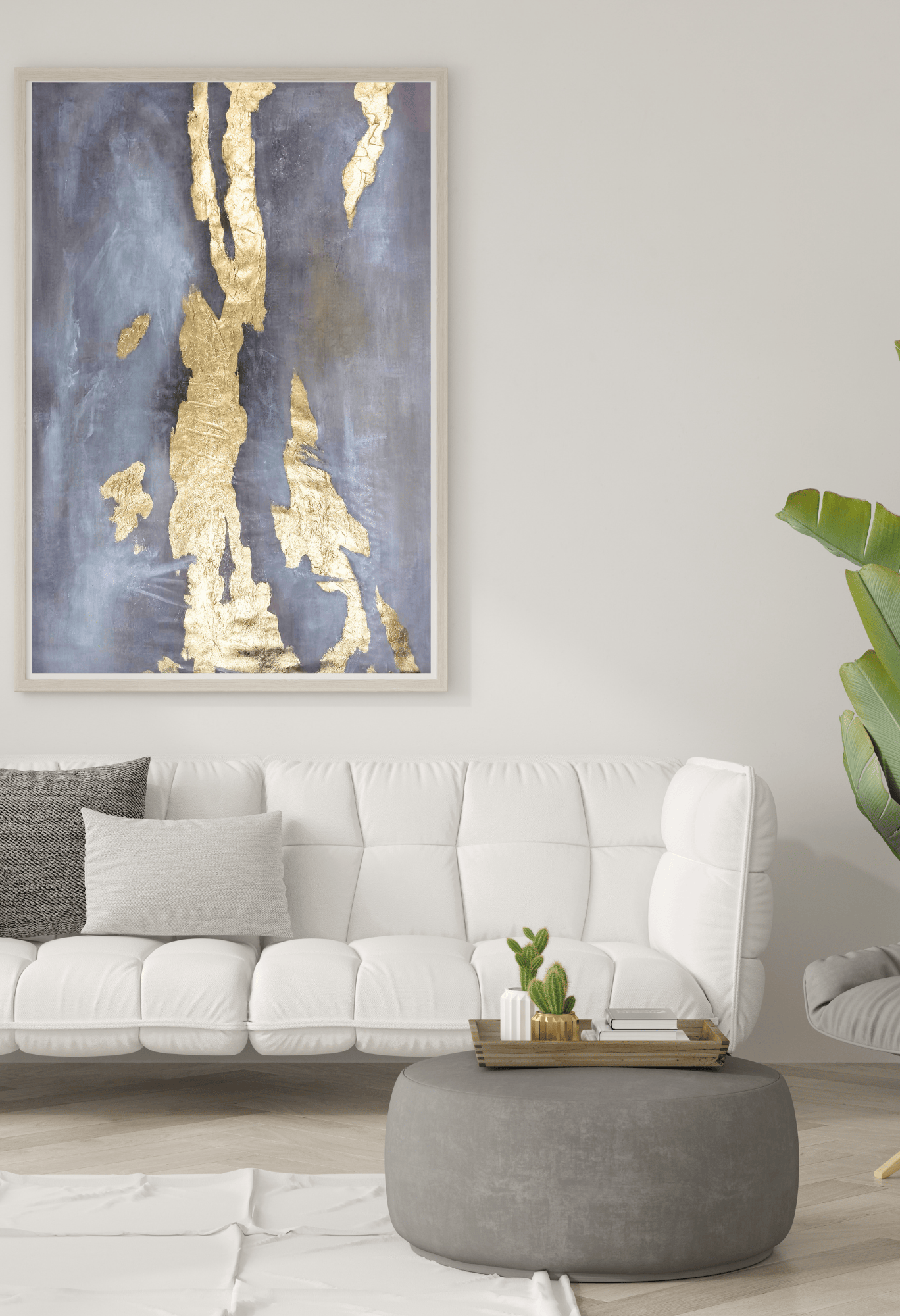 HP020 Abstract Minimalist Gray With Gold Foil Hand-Painted Wall Decor