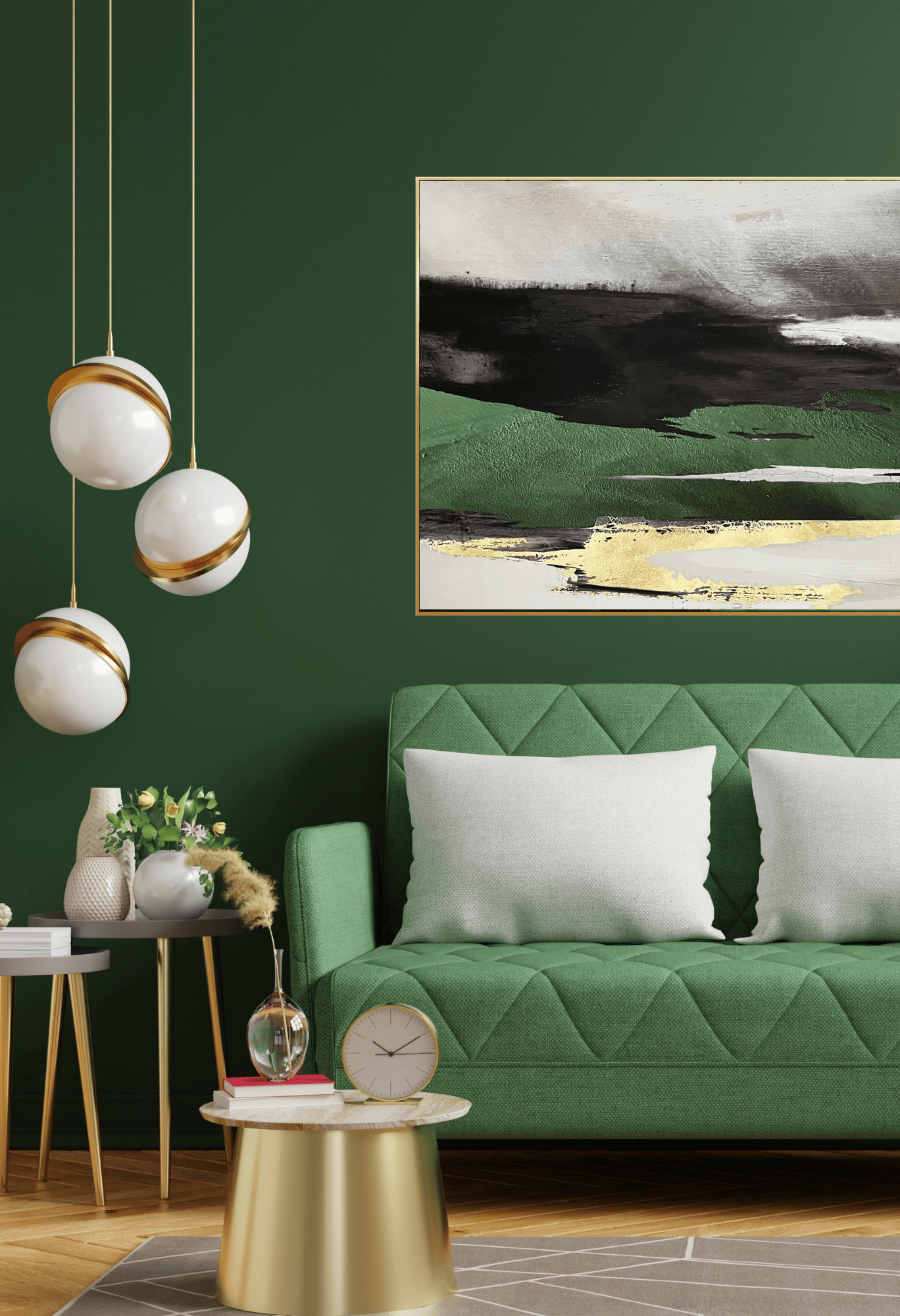 CP145 Gold and Green Abstract Canvas Print Wall Decor