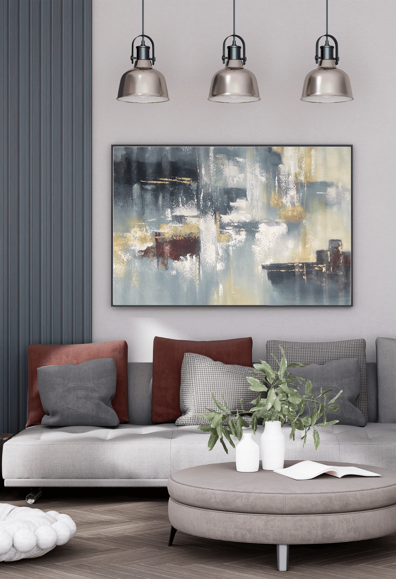 HP031 Abstract Gray and Maroon Hand-Painted Wall Decor