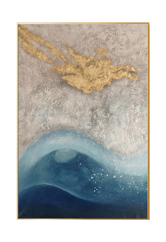 HP050 Abstract Blue With Gold Foil Hand-Painted Wall Decor