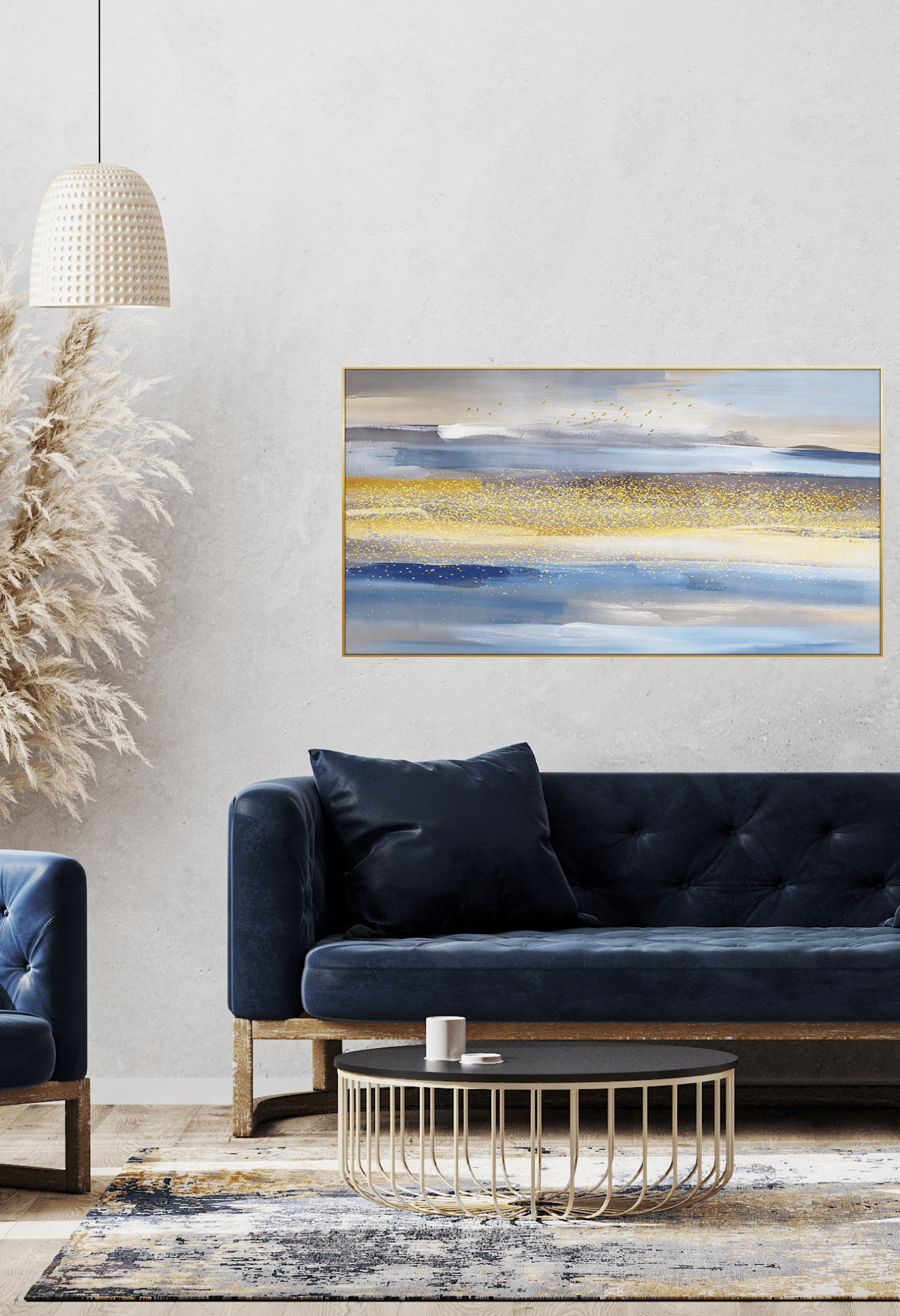CP149 Blue and Gold Abstract Canvas Print Wall Decor