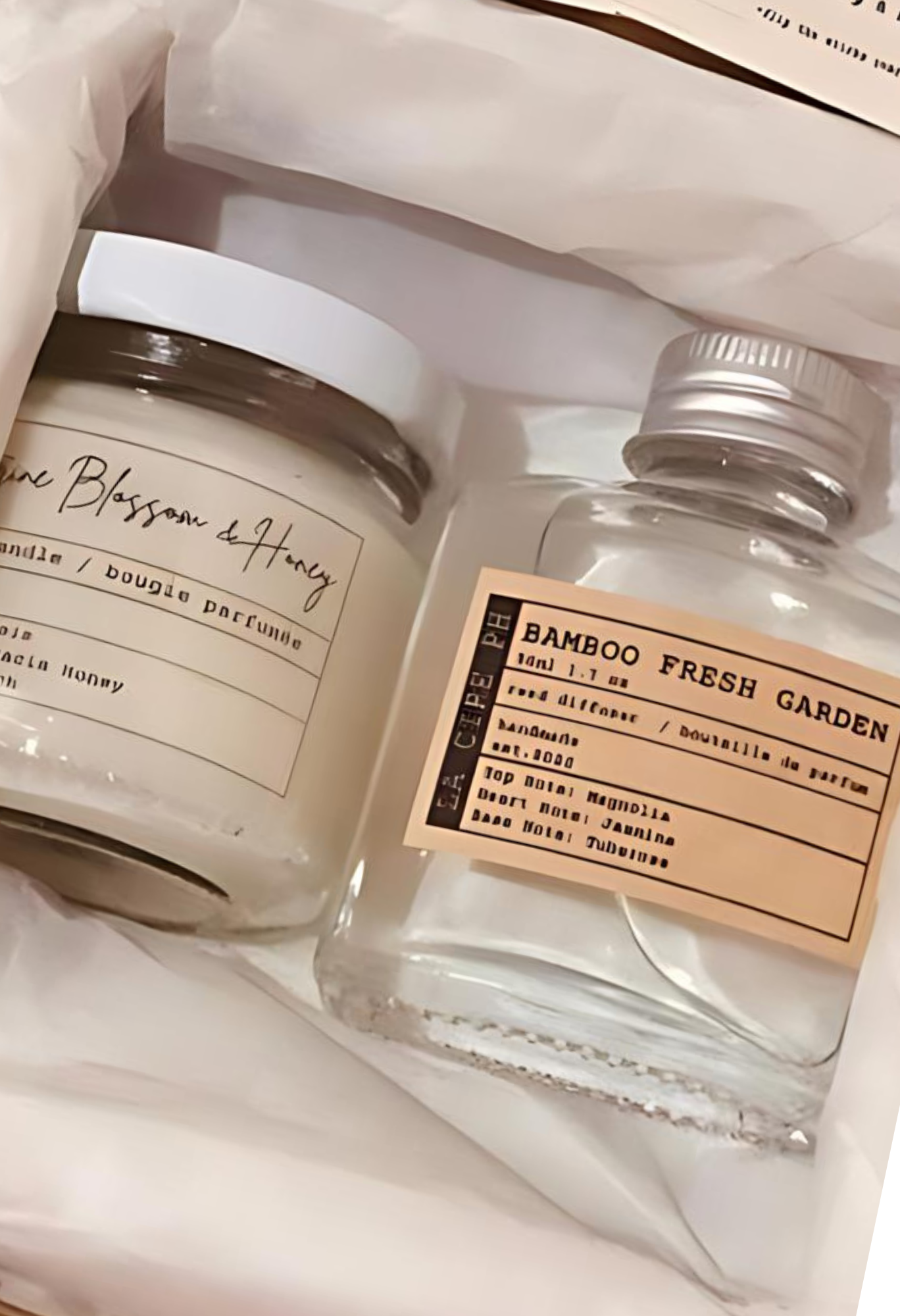 Bamboo Fresh Garden Reed Diffuser and Nectarine Blossom and Honey Scented Soy Candle Set
