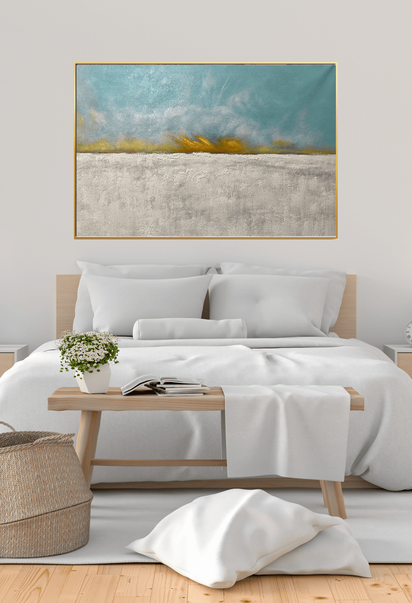 HP037 Abstract Blue and Gold Hand-Painted Wall Decor