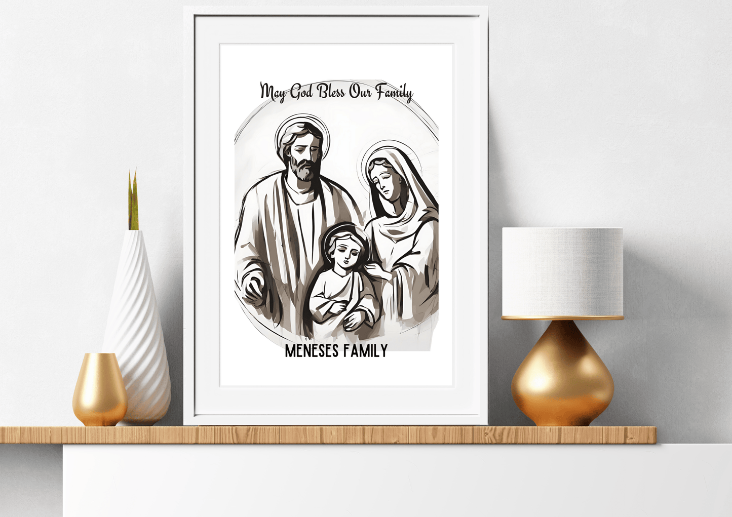 Personalized Holy Family Pencil Sketch-Effect Wall Art