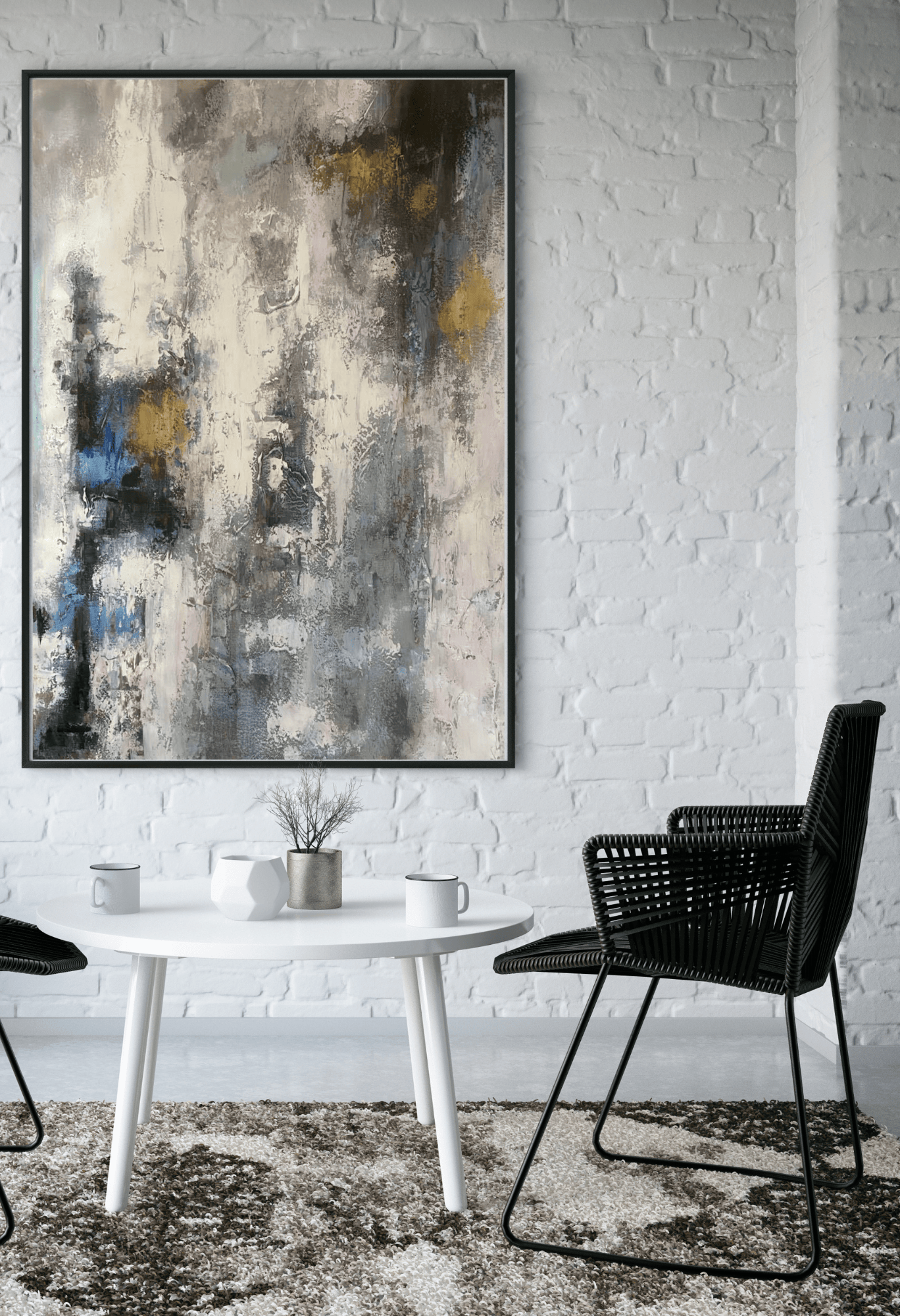 HP033 Abstract Blue and Yellow Hand-Painted Wall Decor