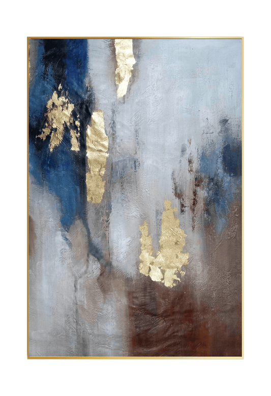 HP026 Abstract Blue and Brown with Gold Foil Hand-Painted Wall Decor