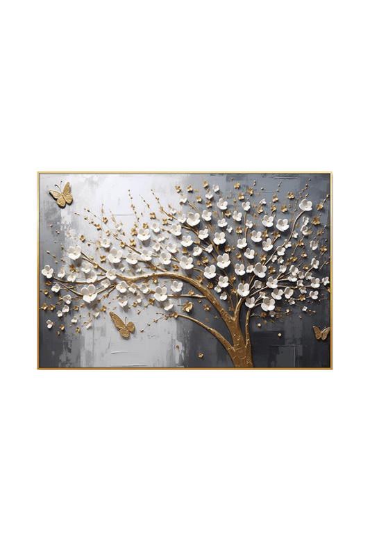 CP165 Gold, Gray and White Floral Canvas Print Wall Decor