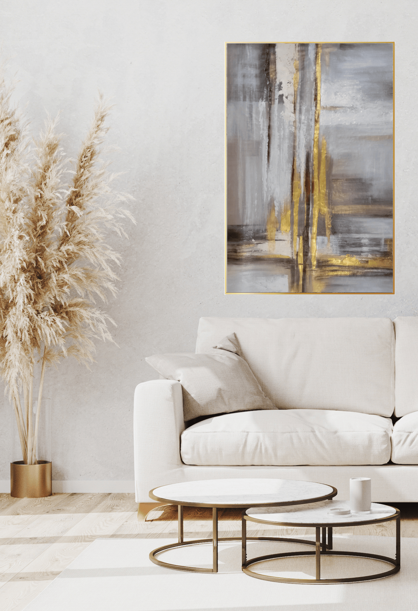 HP021 Abstract Neutral Colors with Gold Hand-Painted Wall Decor