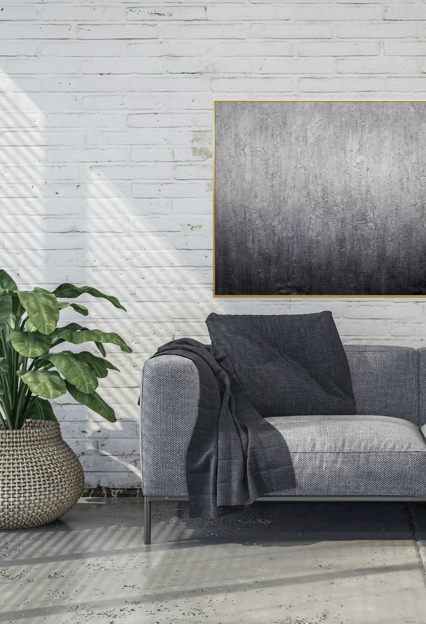 HP032 Abstract Ombre Gradient of Gray Hand-Painted Wall Decor