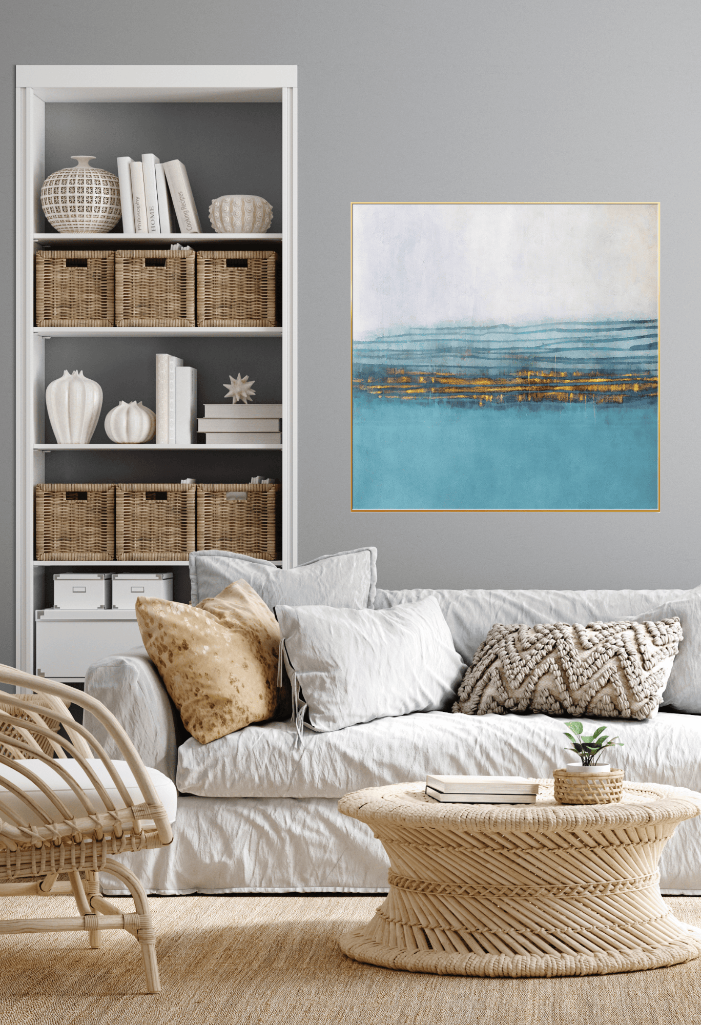 CP039040 Modern Blue, White, and Gold Abstract Design Canvas Prints Wall Decor