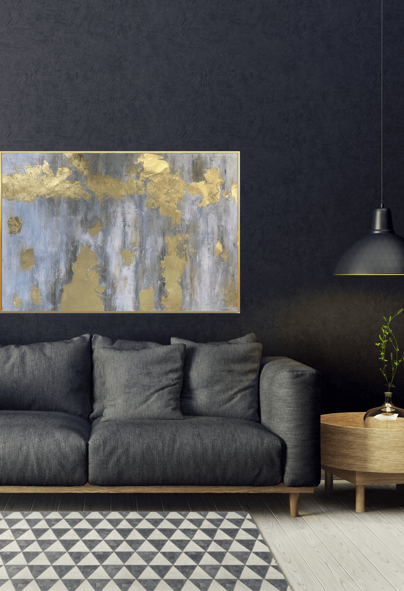 HP022 Abstract Gray with Gold Foil  Hand-Painted Wall Decor