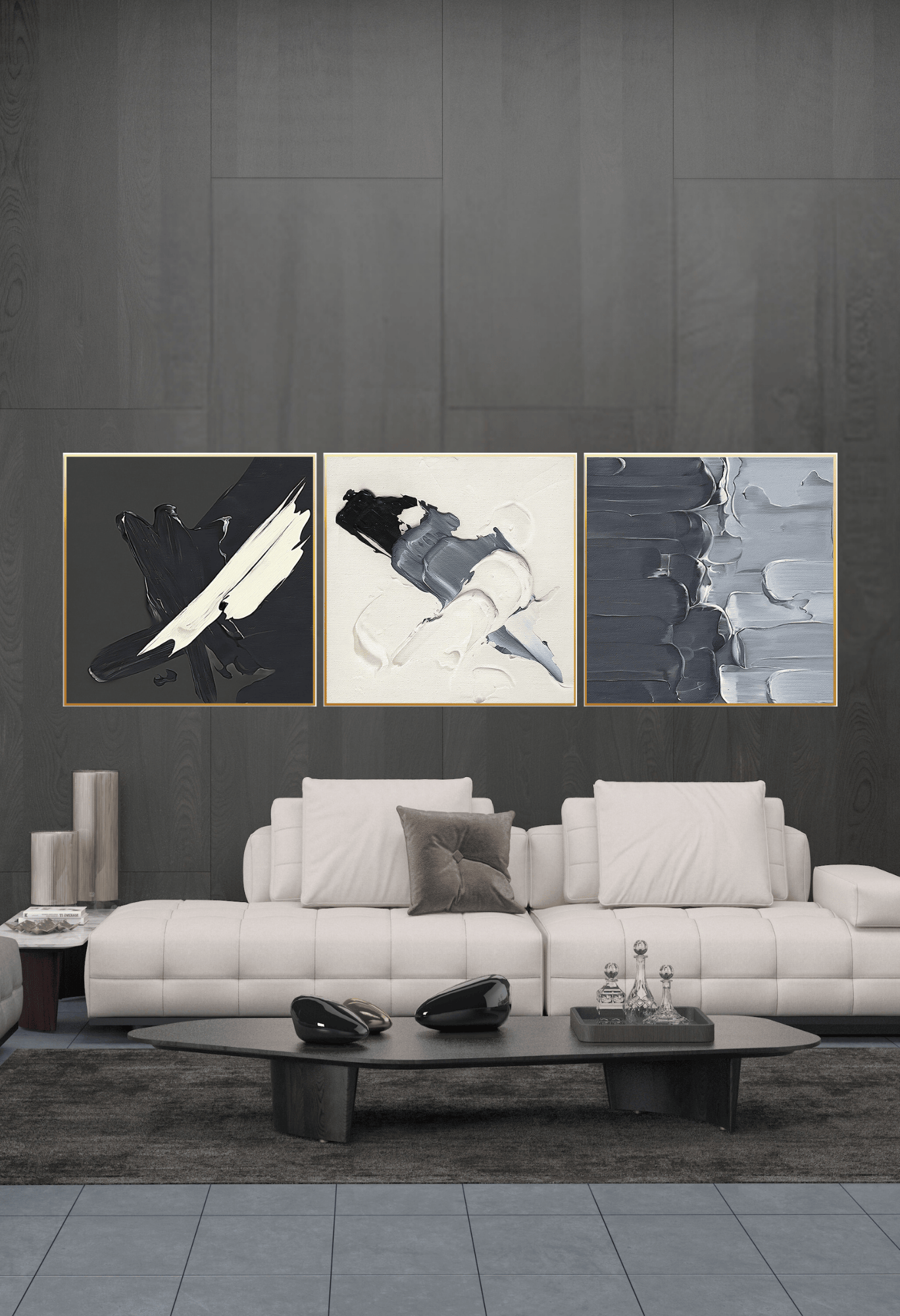 CP024025026 Black, White and Gray Abstract Design Canvas Prints Wall Decor