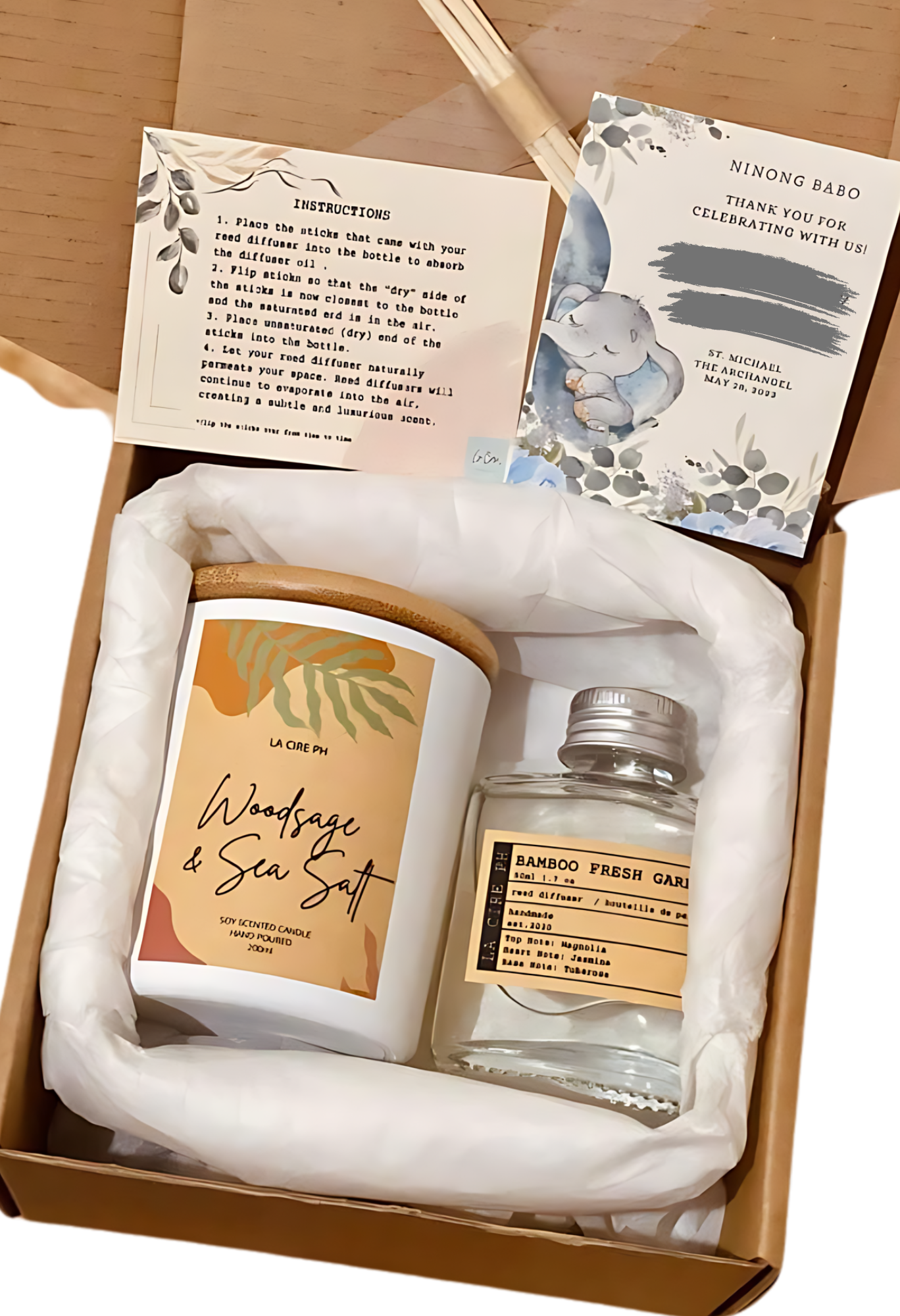 Bamboo Fresh Garden Reed Diffuser and Woodsage and Sea Salt Scented Soy Candle Set