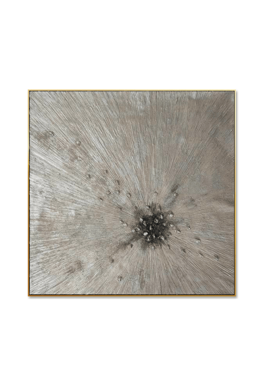 HP006 Beige and Silver Sunburst Abstract Acrylic Hand-Painted Wall Decor
