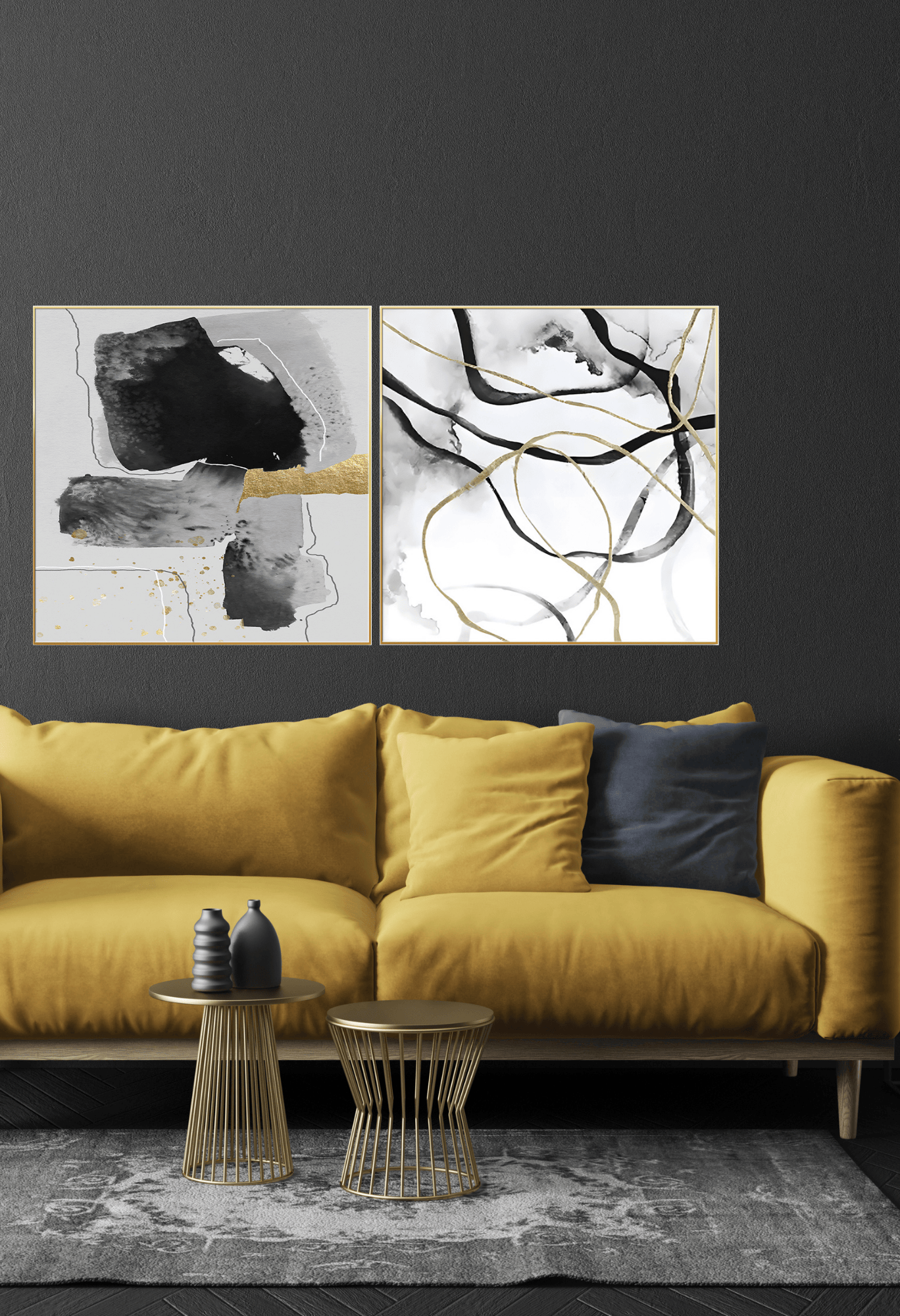 CP032041 Black, Gold, Gray, and White Abstract Design Canvas Prints Wall Decor