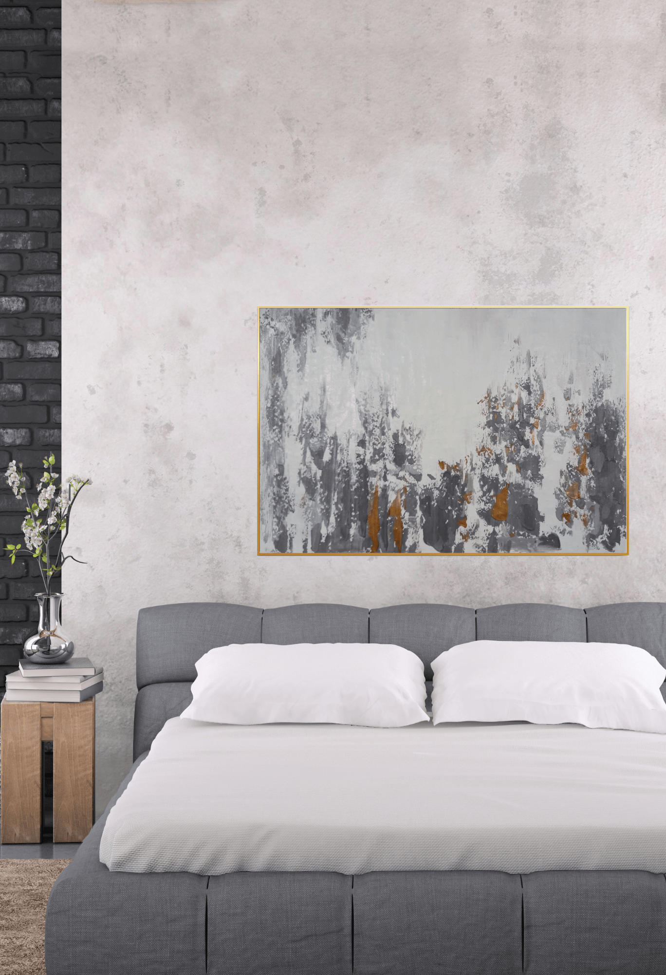 HP034 Abstract Gray and Gold Hand-Painted Wall Decor