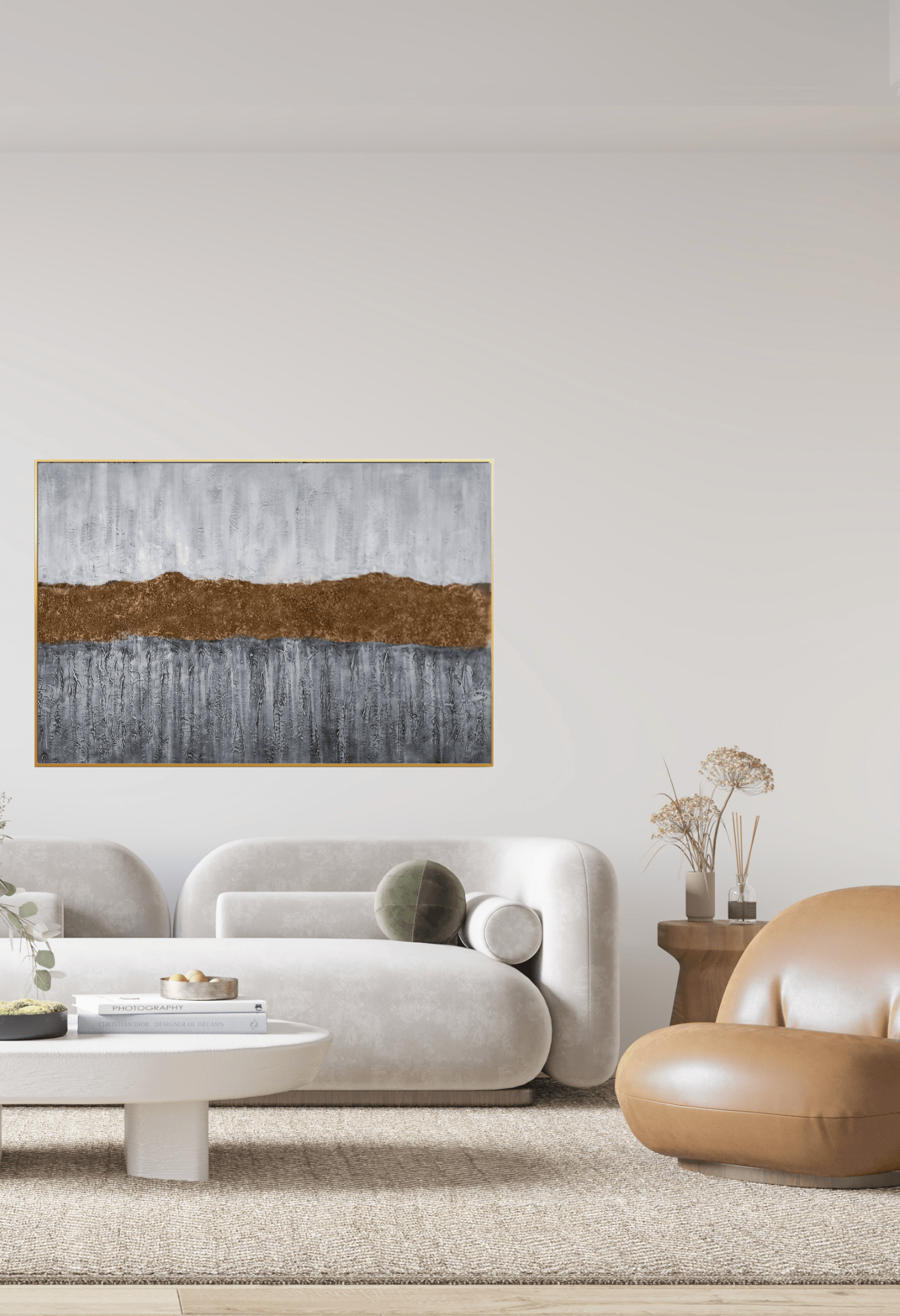 HP030 Abstract Gray and Bronze Hand-Painted Wall Decor