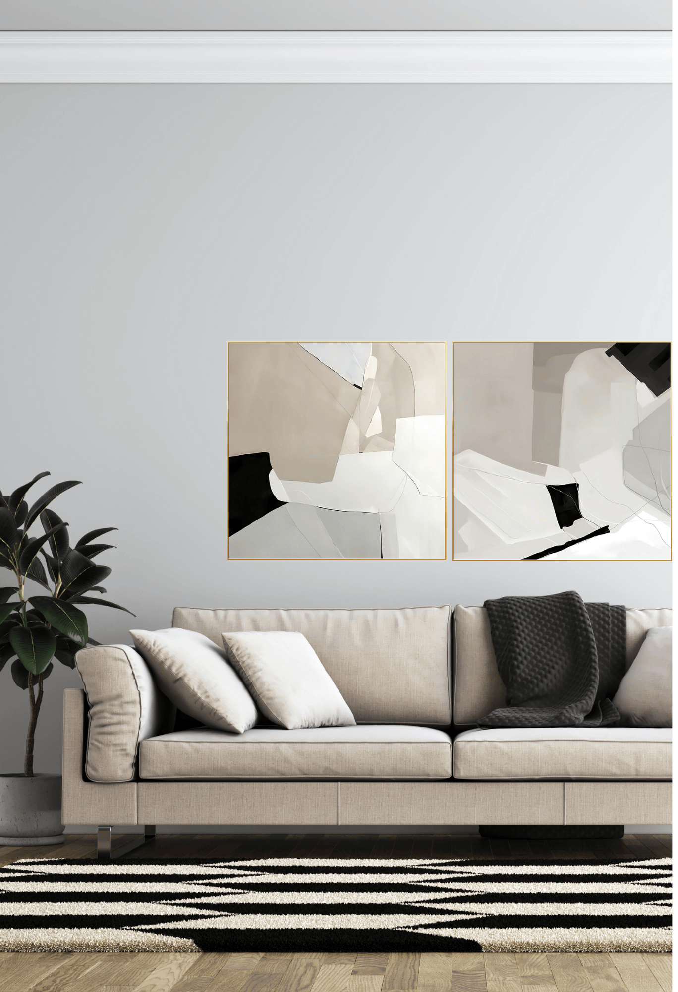 CP027029 Neutral Black, Brown, Beige, and White Abstract Design Canvas Prints Wall Decor