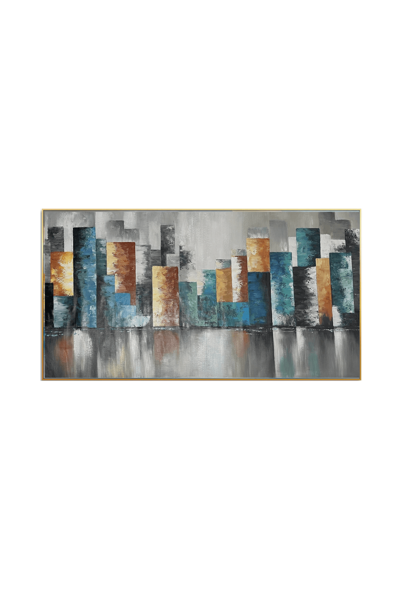 HP045 Abstract Cityscape in Blue and Yellow Hues Hand-Painted Wall Decor