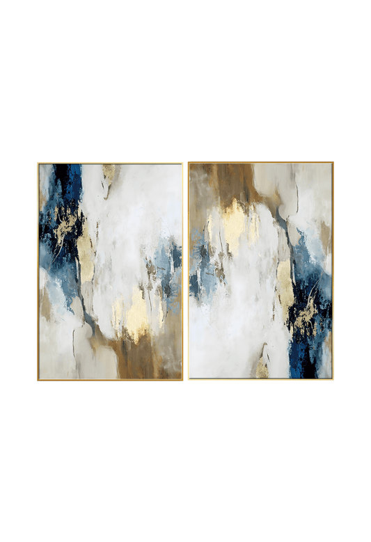 CP064 Abstract Blue, Gold, Brown and White Canvas Prints Wall Decor