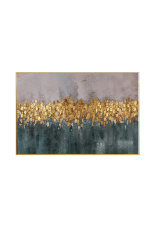 HP019 Abstract Green and Gold Hand-Painted Wall Decor