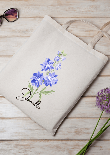 Personalized Canvas Tote Bag with July Birth Month Flower