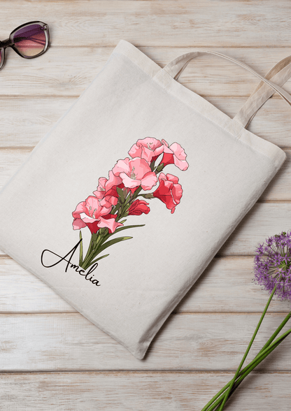 Personalized Canvas Tote Bag with August Birth Month Flower