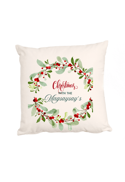 Personalized Christmas Wreath Cushion Cover (Pillow Insert Not Included)