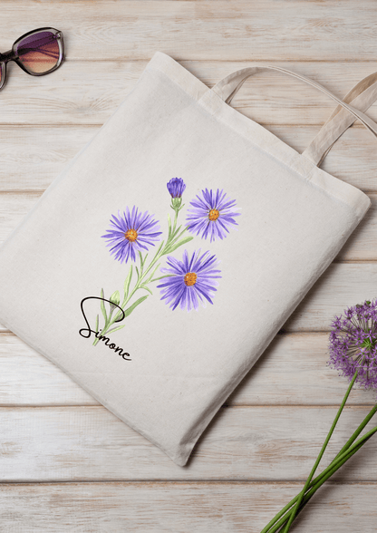 Personalized Canvas Tote Bag with September Birth Month Flower