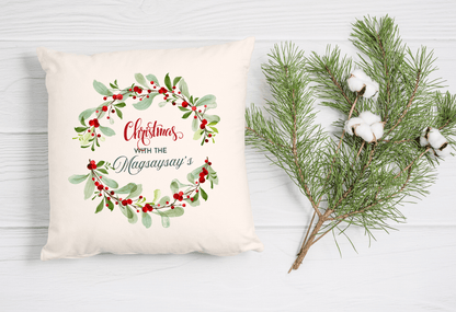 Personalized Christmas Wreath Cushion Cover (Pillow Insert Not Included)