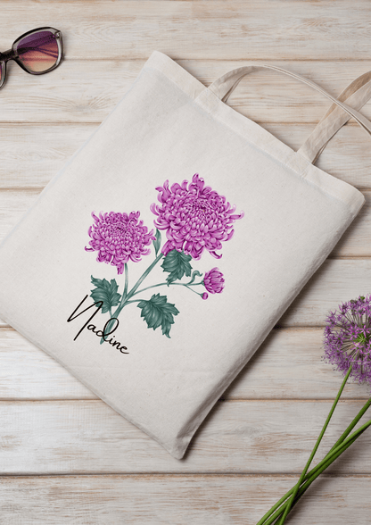 Personalized Canvas Tote Bag with November Birth Month Flower