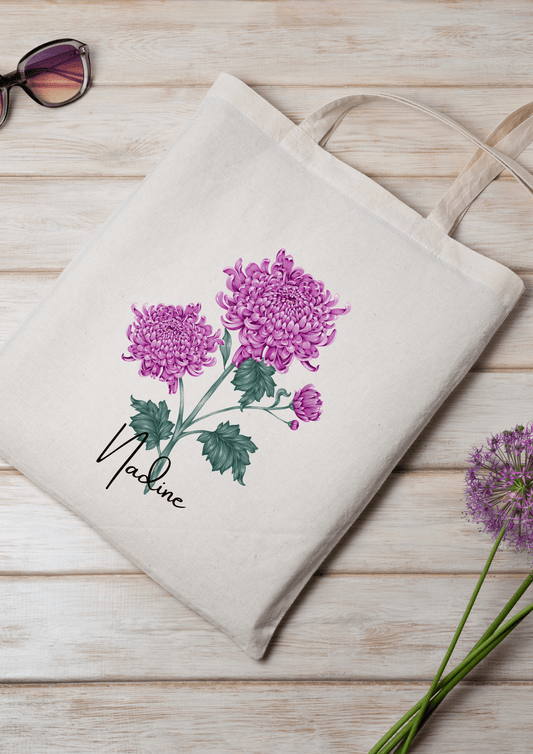 Personalized Canvas Tote Bag with November Birth Month Flower