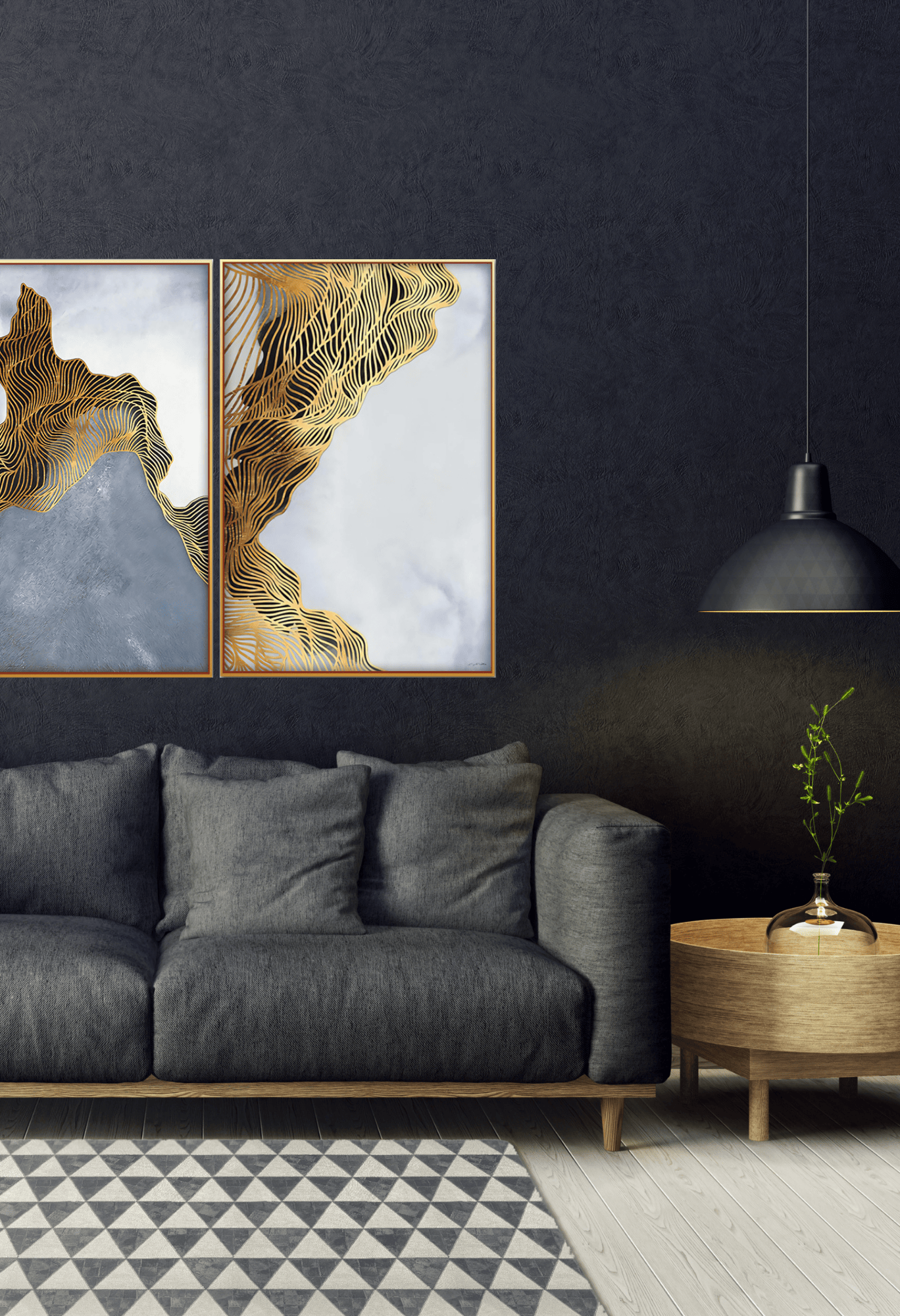 CP076077 Abstract Black, Grey and Gold Canvas Prints Wall Decor