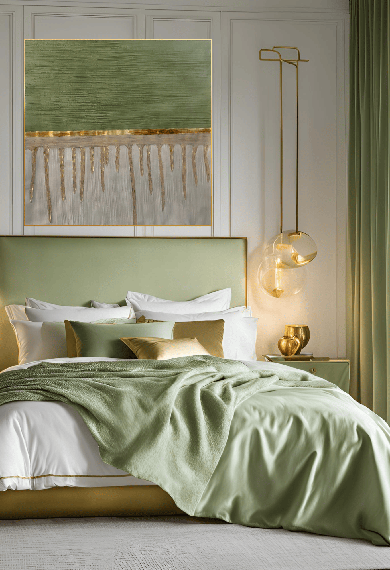 HP060 Abstract Green Acrylic with Gold Foil Hand-Painted Wall Decor