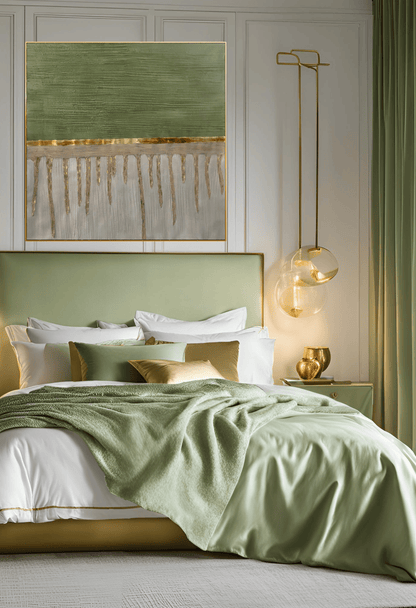 HP060 Abstract Green Acrylic with Gold Foil Hand-Painted Wall Decor