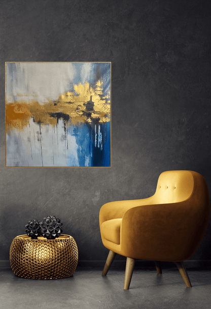 HP058 Abstract Blue Acrylic with Gold Foil Hand-Painted Wall Decor