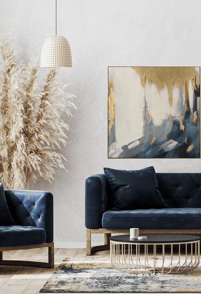 HP059 Abstract Dark Blue Acrylic with Gold Foil Hand-Painted Wall Decor