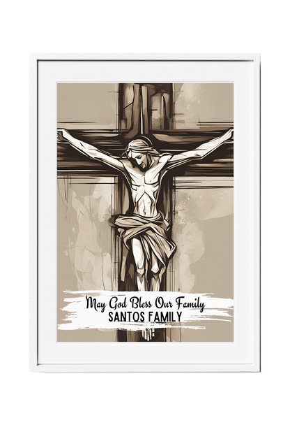 Personalized Jesus on the Cross Watercolor-Effect Wall Art