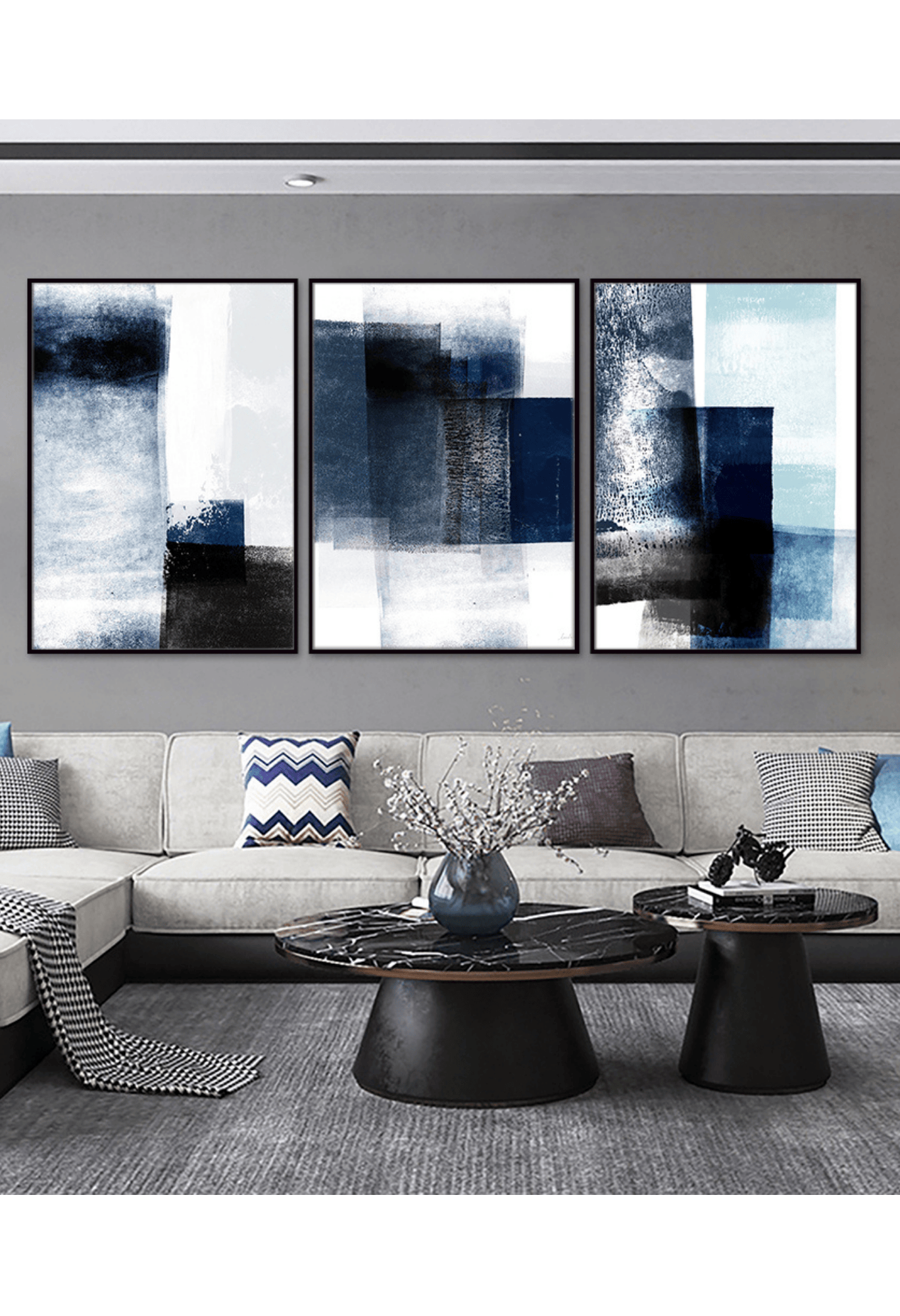 CP006 Modern Abstract Blue Pattern Canvas Prints Wall Decor