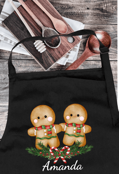 Personalized Christmas Aprons: Gingerbread Duo & Car Hauling Christmas Tree Designs